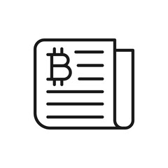 Bitcoin sign on newspaper. Financial news icon line style isolated on white background. Vector illustration