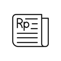Rupiah sign on newspaper. Financial news icon line style isolated on white background. Vector illustration