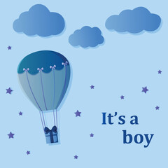 Postcard It's a boy. Baby shower. Vector illustration