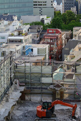 日本の東京港区赤坂4丁目のビルの解体工事現場