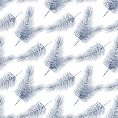 Christmas Tree Branch Seamless Pattern on White Background Illustration.