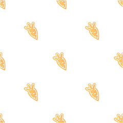 Cute seamless pattern with cartoon Christmas cookies-carrots. The New year of the rabbit 2023. Illustration background.