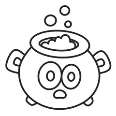 Witch cauldron thin line icon.