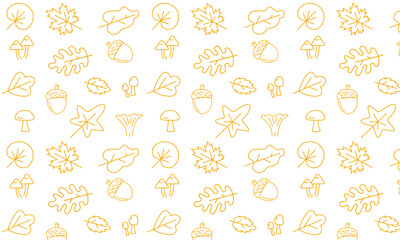 autumn seamless pattern with leaves, mushrooms, acorn.  flat line icons