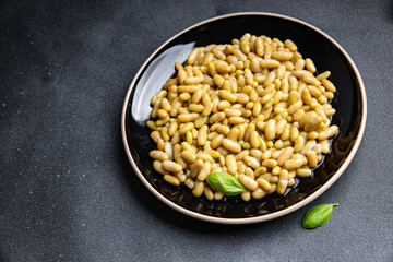 Canned thin beans flageolet bean vegetables fresh dish healthy meal food snack diet on the table copy space food background rustic top view keto or paleo diet veggie vegan or vegetarian