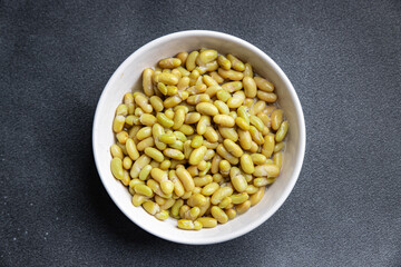 Canned thin beans flageolet bean vegetables fresh dish healthy meal food snack diet on the table copy space food background rustic top view keto or paleo diet veggie vegan or vegetarian