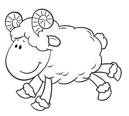 Sheep. Element for coloring page. Cartoon style.