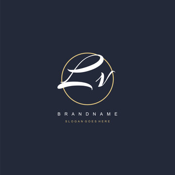 Initial letter LV logo monogram feminine style with circle line design ideas