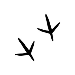 Bird animal foot print isolated black silhouette icon. Vector crane, turkey or chicken steps, footprint traces of livestock bird. Sparrow or crow foot marks, ravel dirty steps on ground, flat design