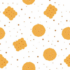 Crackers vector pattern. Yellow, brown cookie, cracker wallpaper. Simple food wrapping paper. Bakery, pastry design.