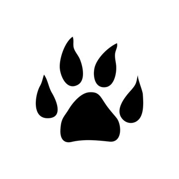 Dog or cat animal foot print isolated black silhouette icon. Vector puppy or kitten pet steps, pawprint tracks, wolf or bear rescue trace, hunting trail of wildlife animal. Footsteps on footpath