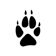 Fox, wolf animal rescue traces isolated silhouette black icon. Vector wildlife animal foot print, pet steps, pawprint tracks. Bear hunting trail of wildlife animal grey eurasian wolf paw prints
