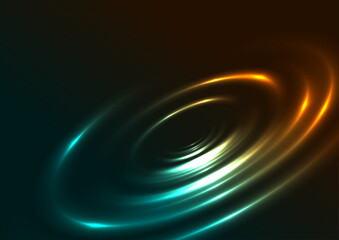 Blue and orange neon glowing smooth circles abstract background. Vector futuristic design
