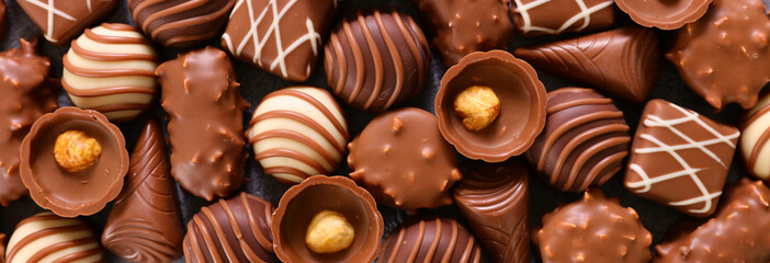 assorted of fine chocolate candy- top view