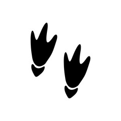 Bird duck or goose foot print isolated black silhouette icon. Vector waterfowl animal footprints, flamingo steps, farm livestock animal flippers tracks. Wild duck footsteps on ground, mud or sand