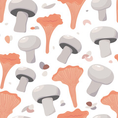 cute different mushrooms with Chanterelle. seamless pattern