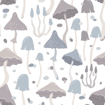 cute different mushrooms with Toadstool. seamless pattern