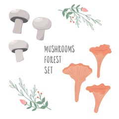 cute mushrooms with fly agaric and boletus. sticker set