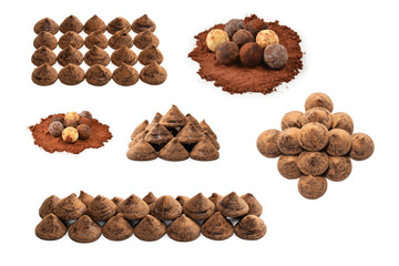 Chocolate truffles isolated on a white background.