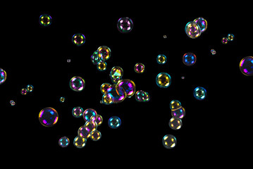 Soap bubbles isolated on a black background