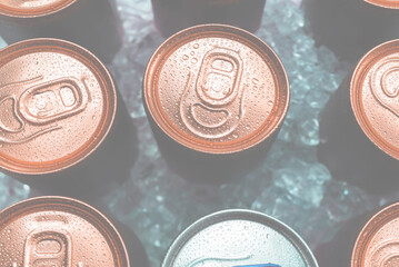 Group of aluminium cans, cold drink