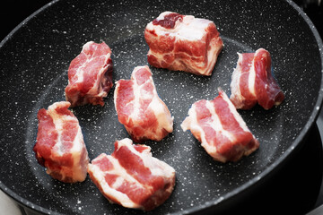 Pieces of meat on a pan