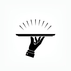 Serving Tray Icon. Waitress, Symbol of Plate and Hand - Vector.    