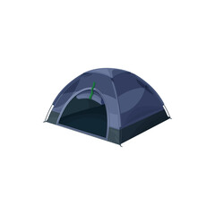 Tent, camp or scout campsite shelter, travel equipment vector icon. Camping tent or marquee home with waning, tourist hiking sport dome house of blue canvas canopy