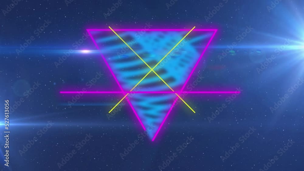Poster digital animation of neon message icon against light spots and data processing on blue background