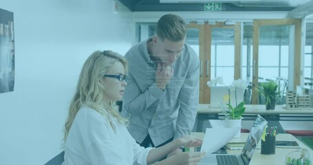 Animation of dna strand spinning over female doctor using tablet - Powered by Adobe