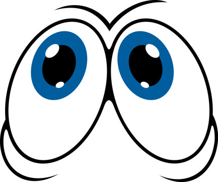 Face cartoon character, eye smile and comic funny cute emoji, vector icon. Cartoon eyes or facial emoticon or chat emotion expression, doodle googly big blue eyes