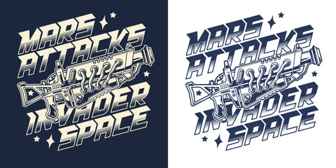 Mars attack vintage label monochrome