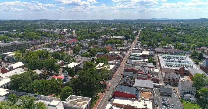 Downtown Leesburg, Virginia in Loudoun County, Aerial Drone Footage