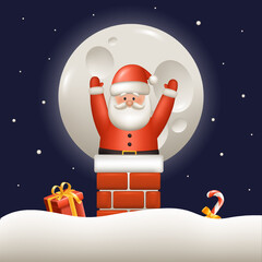 Naklejka premium Santa Claus was stuck in the chimney with gifts. Holiday banner, web poster, greeting card. Realistic vector illustration.