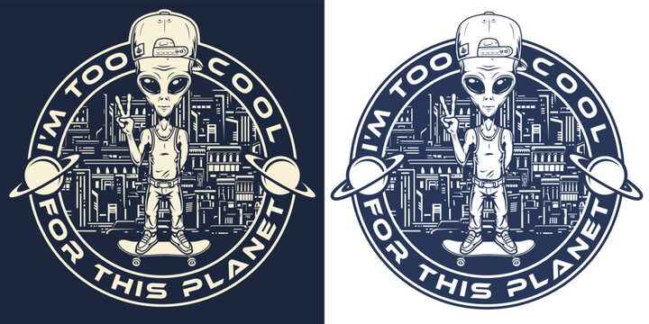Cool aliens sticker monochrome vintage