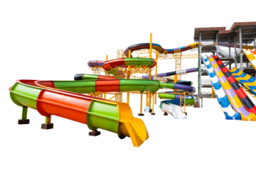 Aquapark slides isolated on transparent background - PNG format.