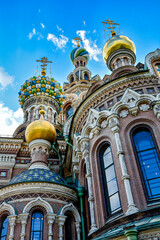 Fototapeta na wymiar Bottom view of famous and colorful church of the Saviour on Spilled Blood in Saint Petersburg, Russia