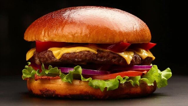 Perfect burger classic burger american cheeseburger with cheese, bacon, tomato and lettuce. Selective focus.