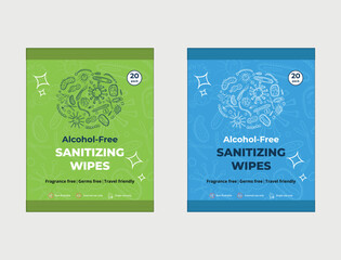 Realistic travel package design for sanitizing wipes, Template for protection against viruses, germs, and bacteria. Concept of pre-moistened disinfecting wipes 