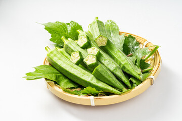 Fresh okra on pure white background