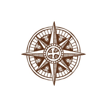 Antique compass maritime navigation equipment, retro windrose isolated vintage medieval map. Vector marine guide orientation instrument with dial and arrows, pointing on north and south, east or west