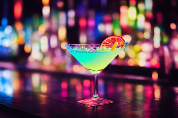 The colorful cocktails on the bar counter, 3D rendering. - obrazy, fototapety, plakaty