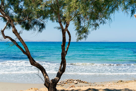 Beautiful beach blue and transparent water. Naxos island. Cyclades Greece. Europe. Horizontal image.
