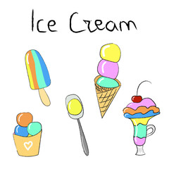 Ice Cream hand drawn doodle set