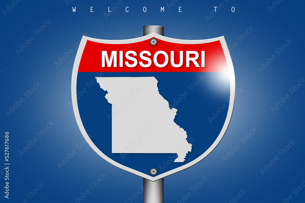 Wall mural missouri on highway road sign over blue background