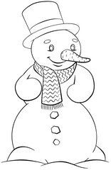 Snowman. Element for coloring page. Cartoon style.
