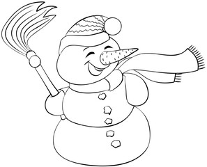 Snowman. Element for coloring page. Cartoon style.