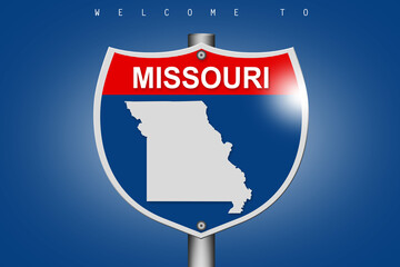 Missouri on highway road sign over blue background