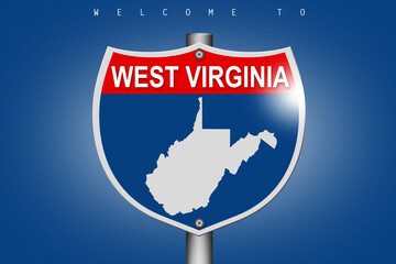West Virginia on highway road sign over blue background