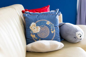 chinese decoration pillows on a sofa